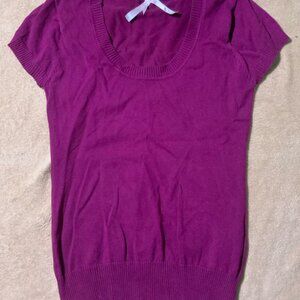 Derek Heart Women Large Cute Plum Purple Knit Short Sleeve Round Low Neck Top